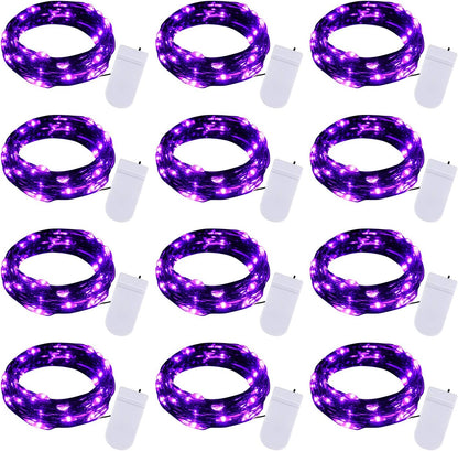 Skiennix Halloween Purple Fairy String Lights - 12 Pack 7 Ft Battery Operated LED for DIY Party & Patio Decor
