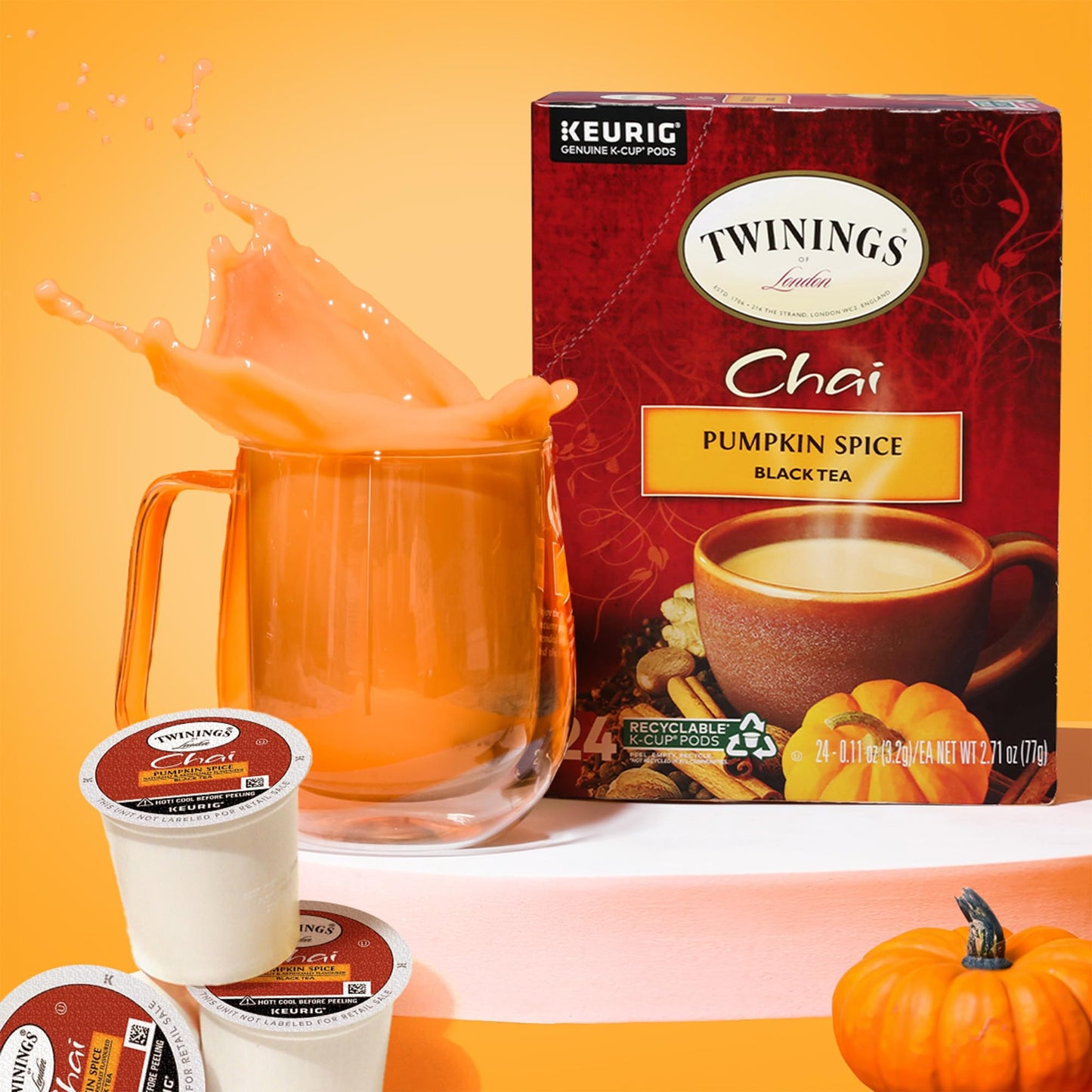 Twinings Pumpkin Spice Chai Black Tea K-Cup Pods for Keurig, 24 Count (Pack of 1), Warm, Spicy & Aromatic, Unsweetened, Caffeinated, Enjoy Hot or Iced