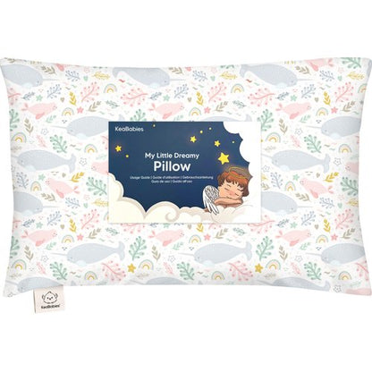 Toddler Pillow with Pillowcase - 13x18 My Little Dreamy Kids Travel Bed Pillows for Sleeping, Organic Cotton Small Pillowcase, Soft & Breathable, Machine Washable, Toddlers 2-5 years old (Narwhal)