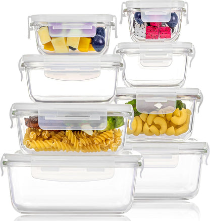 Vtopmart Glass Food Storage Containers - 8 Pack with Airtight Lids | BPA-Free Meal Prep for Microwave & Oven