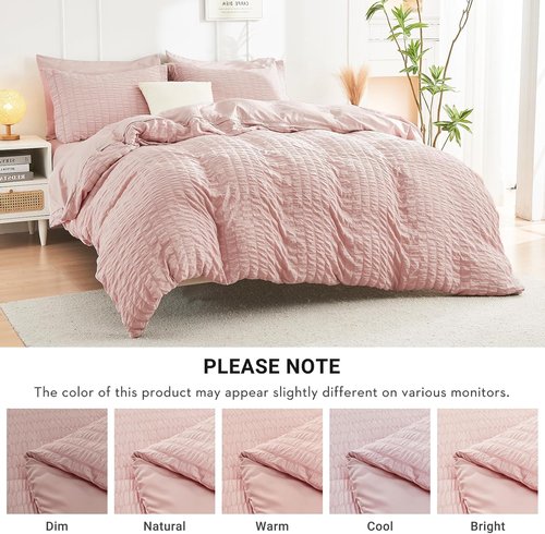 HYMOKEGE Rose Gold Comforter Set - Luxurious 7-Piece All-Season Bedding in Seersucker Design