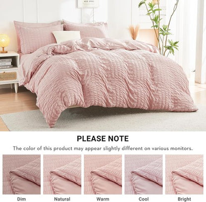 HYMOKEGE Rose Gold Comforter Set - Luxurious 7-Piece All-Season Bedding in Seersucker Design