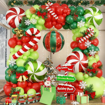 Christmas Balloon Arch Kit 117pc Candy Cane Red & Green Party Decoration, Includes Arch Accessories