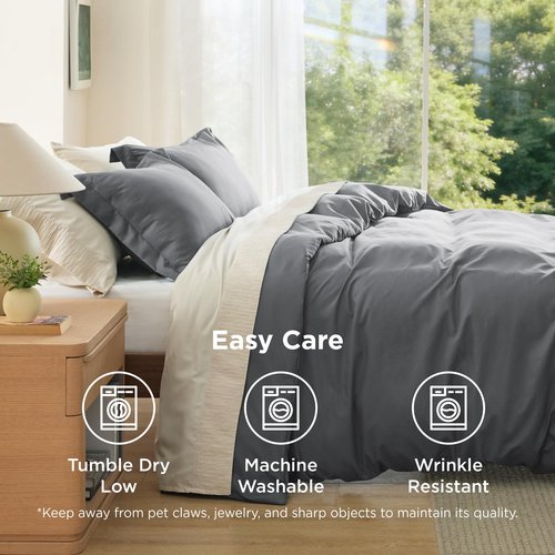 Bedsure Duvet Cover Queen Size - Soft Double Brushed Bedding Set for Kids & Adults, Zipper Closure, 3 Pieces, Includes 1 Duvet Cover (90"x90") & 2 Pillow Shams, NO Comforter, Dark Grey