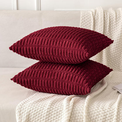 MIULEE Burgundy Corduroy Decorative Pillow Covers - Soft Boho Striped 18x18 Inch | Modern Farmhouse Home Decor