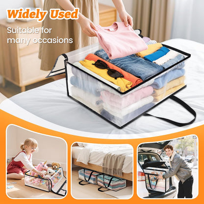 BlissTotes Clear Clothes Storage Bags - 4 Pack Foldable Under Bed Containers with Sturdy Zipper (40L)