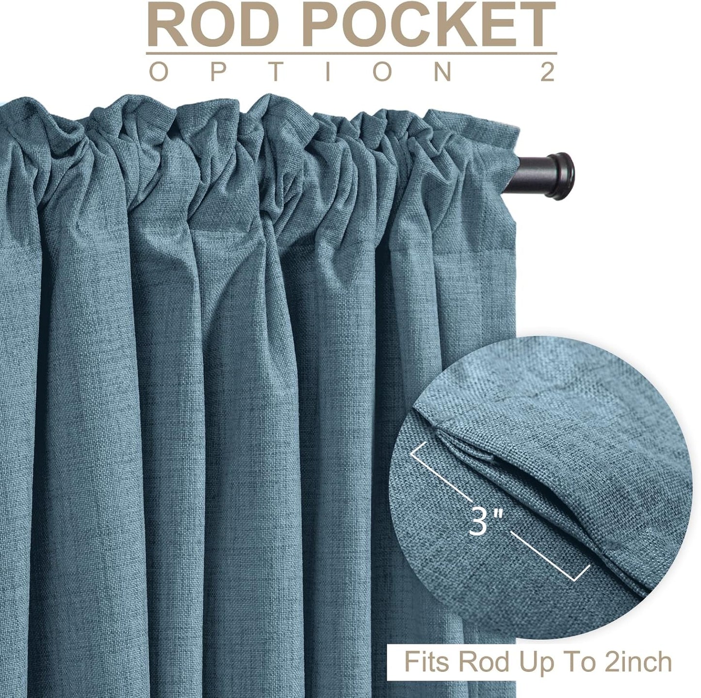 Skiennix 100% Blackout Linen Curtains - Thermal Insulated Drapes, 50" W x 84" L, Stone Blue | 2 Panels Set