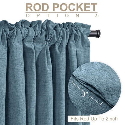 100% Blackout Shield Linen Blackout Curtains for Bedroom 102 Inches Long, Back Tab/Rod Pocket Living Room Drapes, Thermal Insulated Blackout Curtains 2 Panels Set, 50" W x 102" L, Stone Blue