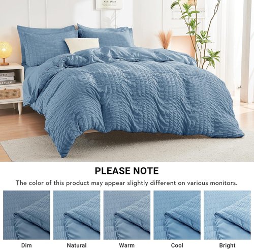 HYMOKEGE King Size Comforter Set - Luxury 7-Piece All-Season Bedding in Mineral Blue with Sheets & Pillowcases