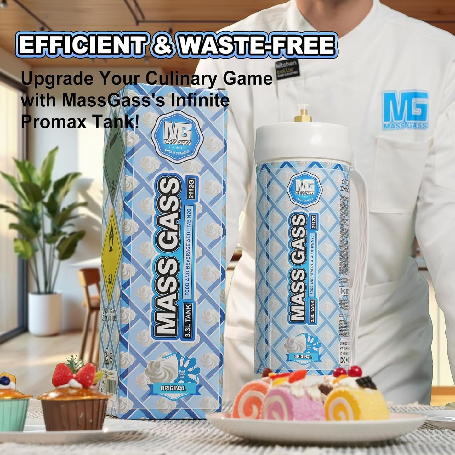 MassGass Whipped Cream Charger 2112g 3.3L Cream Chargr Unflavored Food Grade 99.9% Purity, 1-Pack