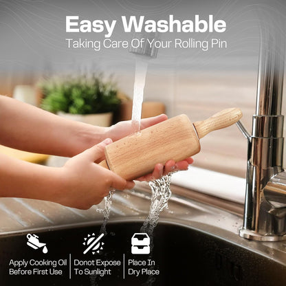 Skiennix 9-Inch Wooden Rolling Pin for Kids - Ideal for Baking, Play Dough, and Arts & Crafts