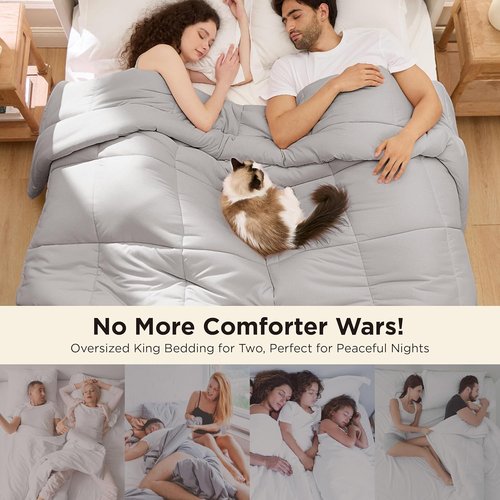 Bedsure Comforter Duvet Insert - Oversized King All-Season Quilted Down Alternative Bedding | Light Grey 116 x 98 Inches