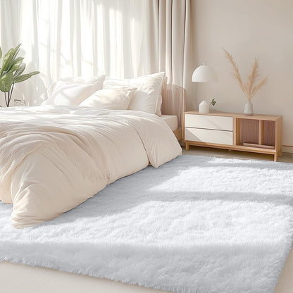 OLANLY 5x6 Area Rugs for Living Room Bedroom, Machine Washable Soft Fluffy Shaggy Bedside Rug, Indoor Floor Carpet for Kids Girls and Boys, Dorms, Nursery Rooms, Home Decor Aesthetic, White