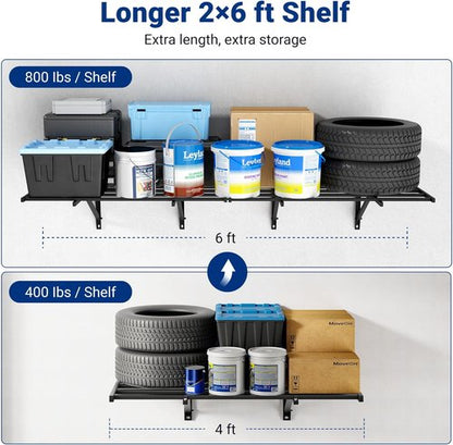 FLEXIMOUNTS Heavy Duty Garage Storage Wall Shelving - 1600lbs Capacity | 2 Pack 24x75 Inch Floating Racks