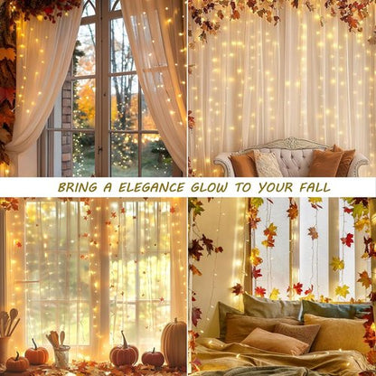 HEYFUNi Curtain Lights - 13ft x 6.5ft Warm White Icicle String Lights with 8 Modes for Holiday Decor
