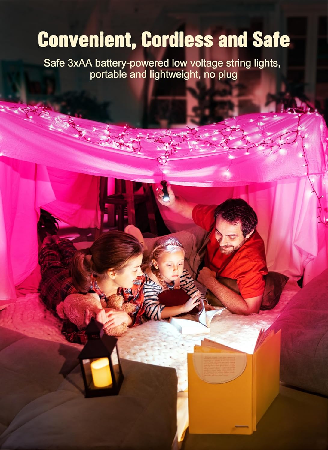 Brightown Christmas String Lights - 8ft Battery Operated 20 LED Mini Lights with Timer | Pink Indoor/Outdoor Decor