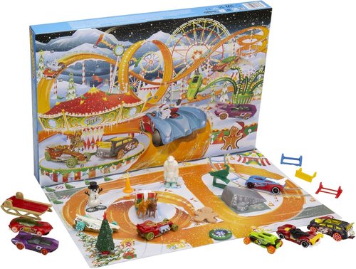 Hot Wheels | 2022 Advent Calendar Toy Cars - 8 1:64 Scale Vehicles & Holiday Accessories