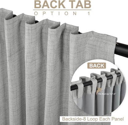 Skiennix 100% Blackout Linen Curtains - Thermal Insulated Drapes, 84" Long, Ash Grey, 2 Panels Set