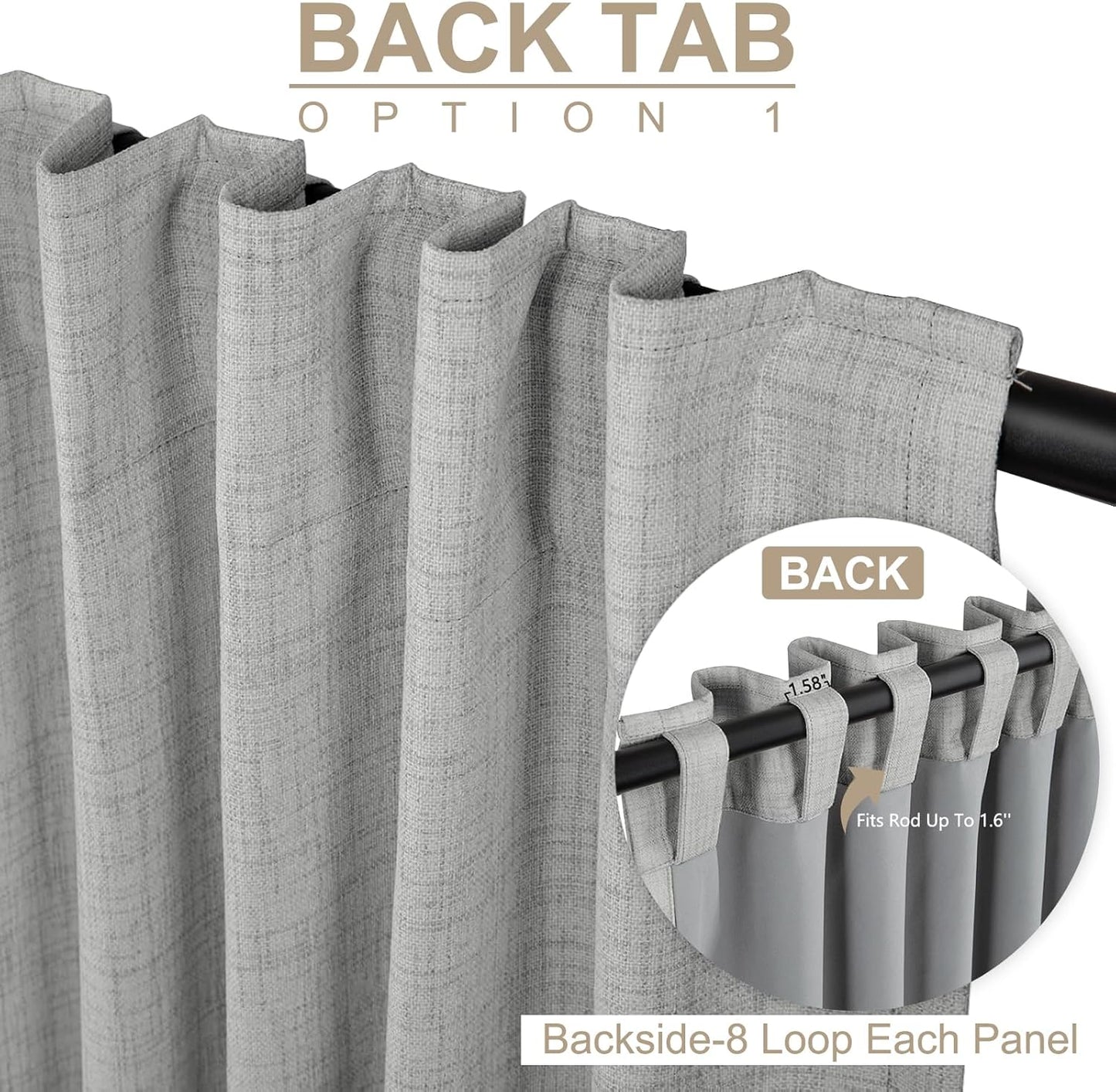 Skiennix 100% Blackout Linen Curtains - Thermal Insulated Drapes for Bedroom | 50" W x 84" L, Ash Grey
