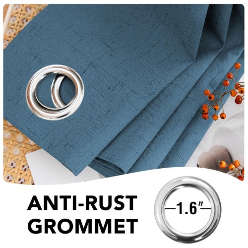 H.VERSAILTEX Linen Blackout Curtains Durable Thick Textured Linen Look 100% Blackout Patio Door Curtain Anti Rust Grommet Extra Wide Sliding Door Curtain Panel, Blue Sapphire, W100 x L108 inch