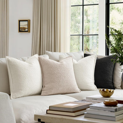 MIULEE Decorative Textured Boucle Throw Pillow Covers - 22x22 Inch White Boho Pillows for Farmhouse Decor