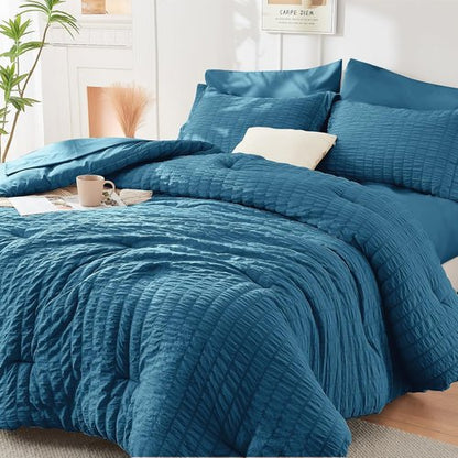 HYMOKEGE Teal California King Comforter Set - 7-Piece All-Season Luxury Bedding Set with Sheets & Pillowcases