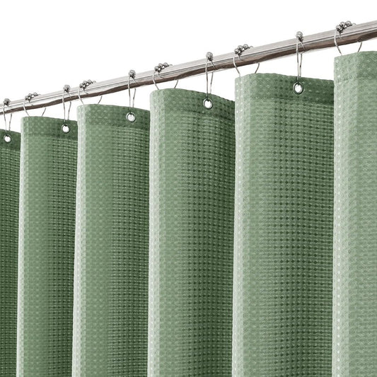 meioro Sage Green Shower Curtain, Waffle Weave 256GSM Heavy Duty Textured Fabric Shower Curtains for Bathroom Hotel Spa, Luxury Weighted Polyester Cloth Bath Curtain Set with 12 Hooks, 72Wx72H