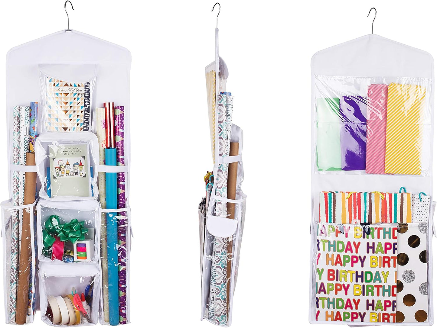 Skiennix Double-Sided Gift Bag & Wrap Organizer - Stylish White Design for Easy Storage