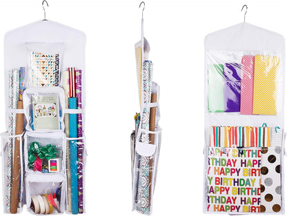Skiennix Double-Sided Gift Bag & Wrap Organizer - Stylish White Design for Easy Storage