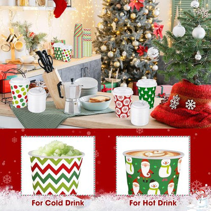 102 Sets Christmas Coffee Cups with Lids 12 oz Disposable Christmas Paper Cups Christmas Hot Chocolate Cups for Hot Cold Beverages Drinking Xmas Holiday Party