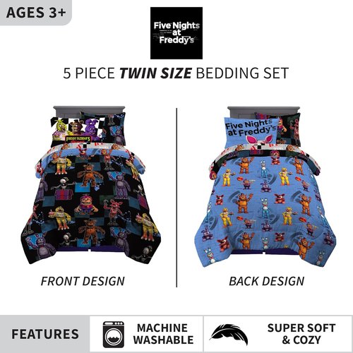 Franco Kids Bedding | Super Soft Twin Comforter & Sheet Set with Sham | Five Nights At Freddy's, 5 Pieces