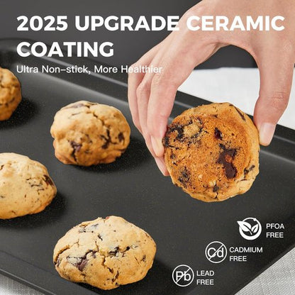 HONGBAKE Ceramic Baking Sheet Pan Set - Premium Cookie Sheets with Wider Grips | 3 Pack in Dark Grey