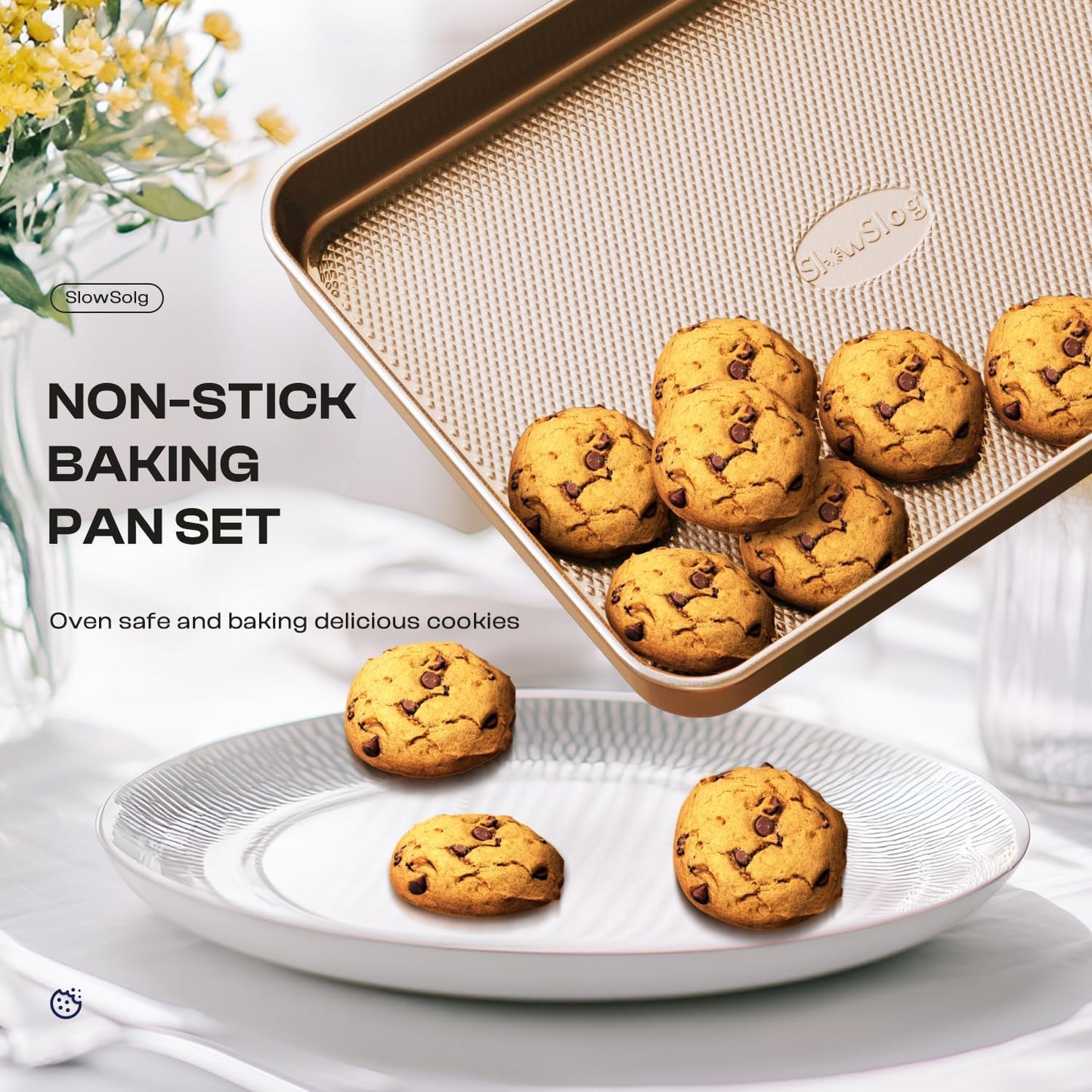 Skiennix Baking Pans Set - 8-Piece Nonstick Bakeware Set with Ceramic Coating | Gold Finish