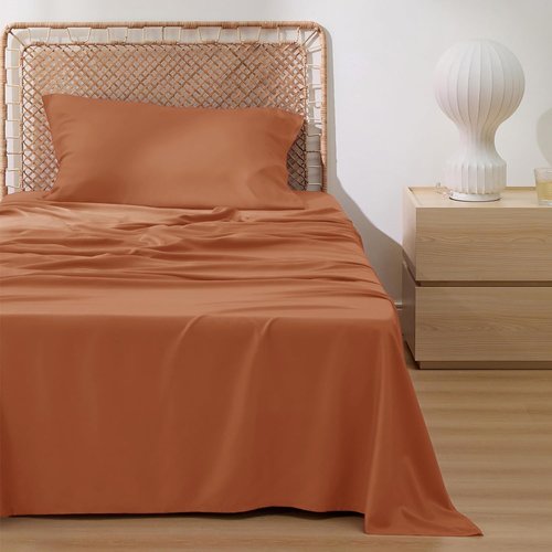 Bedsure Cooling Twin XL Sheets - Rayon from Bamboo, Breathable & Soft, Deep Pocket Up to 16 Inches, Burnt Orange