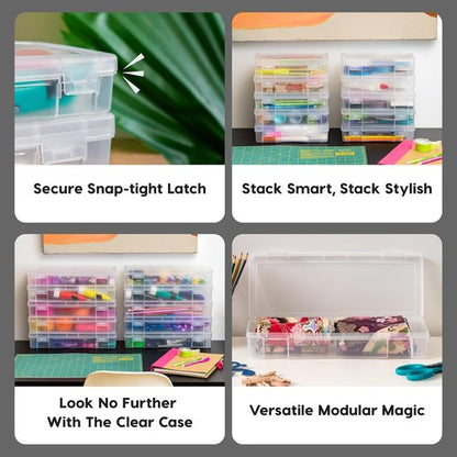 IRIS USA Pencil Case Boxes - 6-Pack Plastic Bead Organizing Containers with Snap Lid | Clear Medium