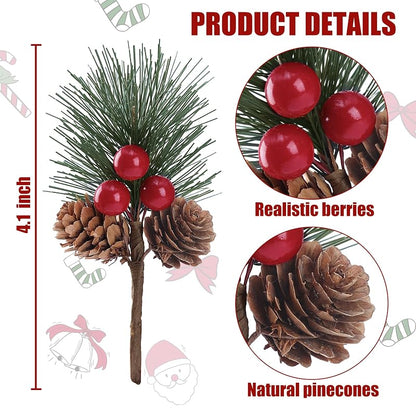 20 Pcs Christmas Fake Pine Branches with Red Berries, Pine Cones & Conifer Picks - Sggvecsy Variation: 20