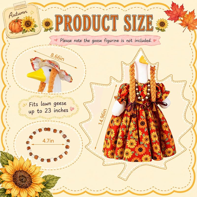 Fall Porch Goose Outfit for 23" Statues - Sunflower Girl Variation