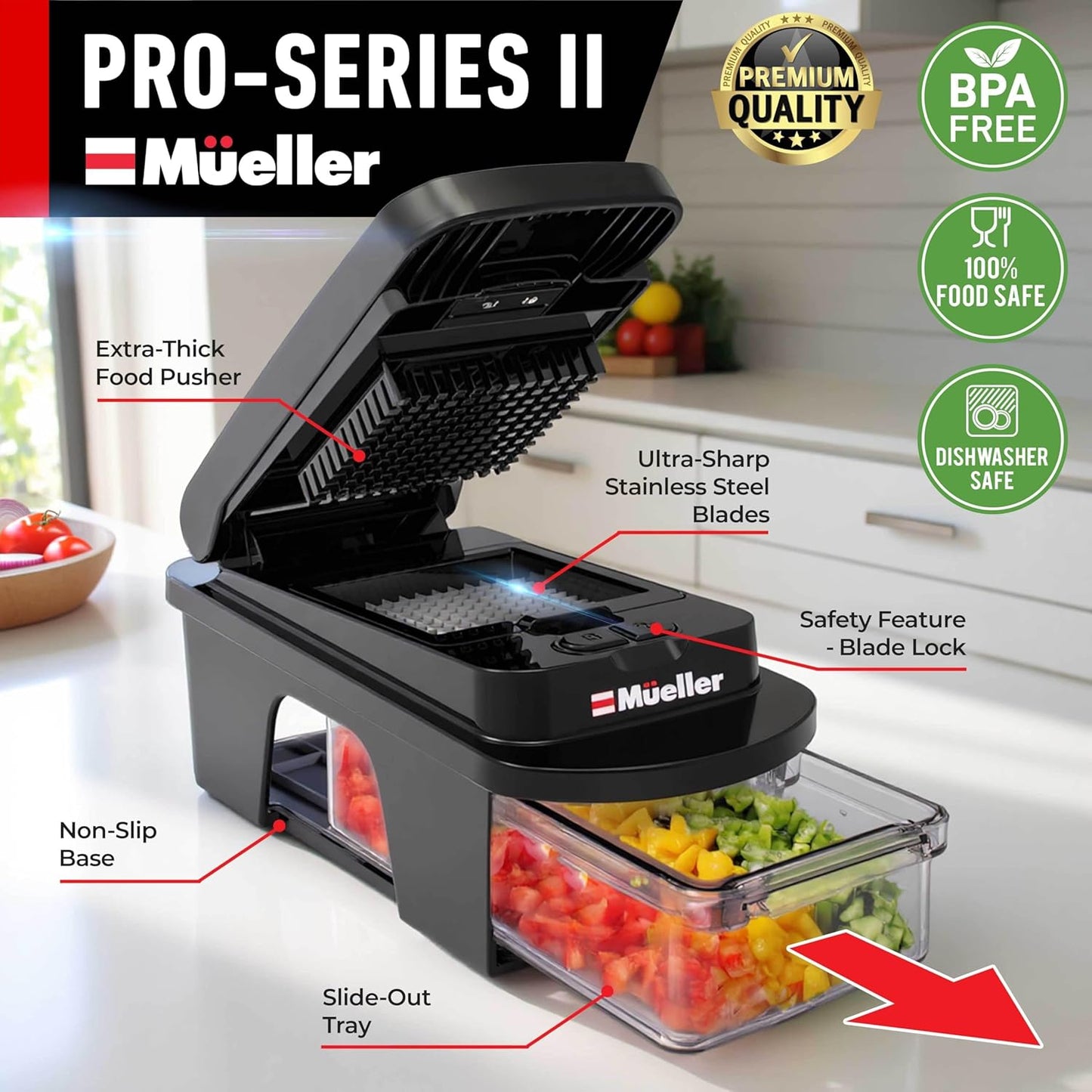 Mueller ULTIMATE 12-Blade Vegetable Chopper - Versatile Mandoline Slicer & Spiralizer | Black Kitchen Essential