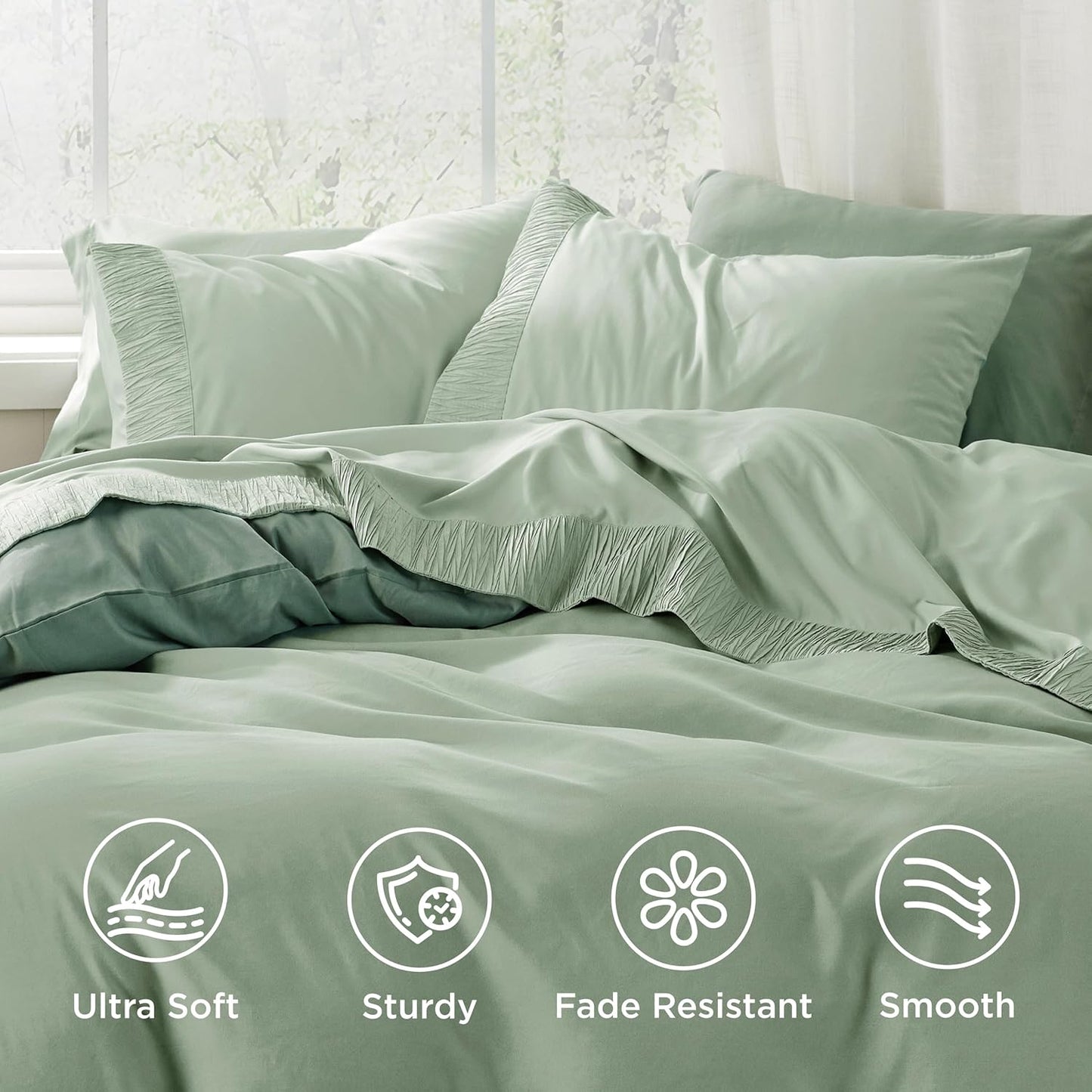Bedsure Queen Sheet Set - Soft & Breathable 4-Piece Queen Size Bedding - Hotel Luxury in Sage Green