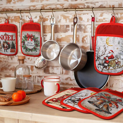 Jingmore 12 Pcs Christmas Pot Holders with Pocket – Red White Retro Style