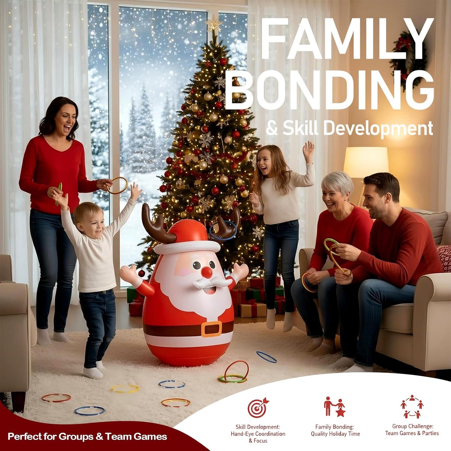 Regine Switzerland Inflatable Santa Reindeer Ring Toss Game - Fun Holiday Party Activity for Kids & Adults