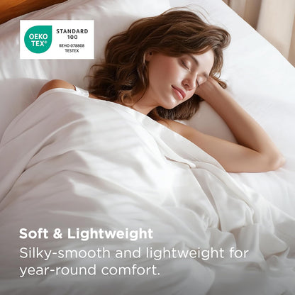 Bedsure Bamboo Duvet Cover Set - Lightweight & Silky Queen Size Comforter Cover for Hot Sleepers | Pure White