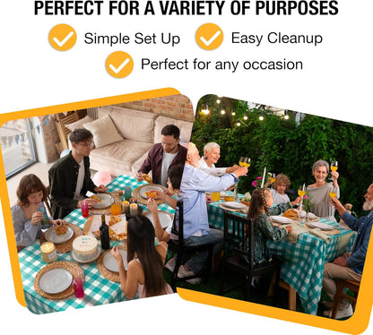 Skiennix Picnic Table Cover - Premium Teal & White Checkered Plastic Tablecloth - 54" x 108" Rectangle