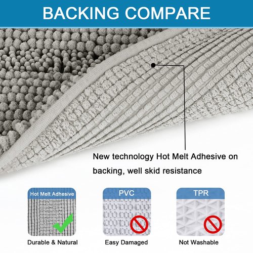 H.VERSAILTEX 2 Piece Bathroom Set - Super Absorbent Chenille Striped Bath Mats, Non Skid, Machine Washable (Dove Grey, 24 x 36 Plus 20 x 32 - Inches)