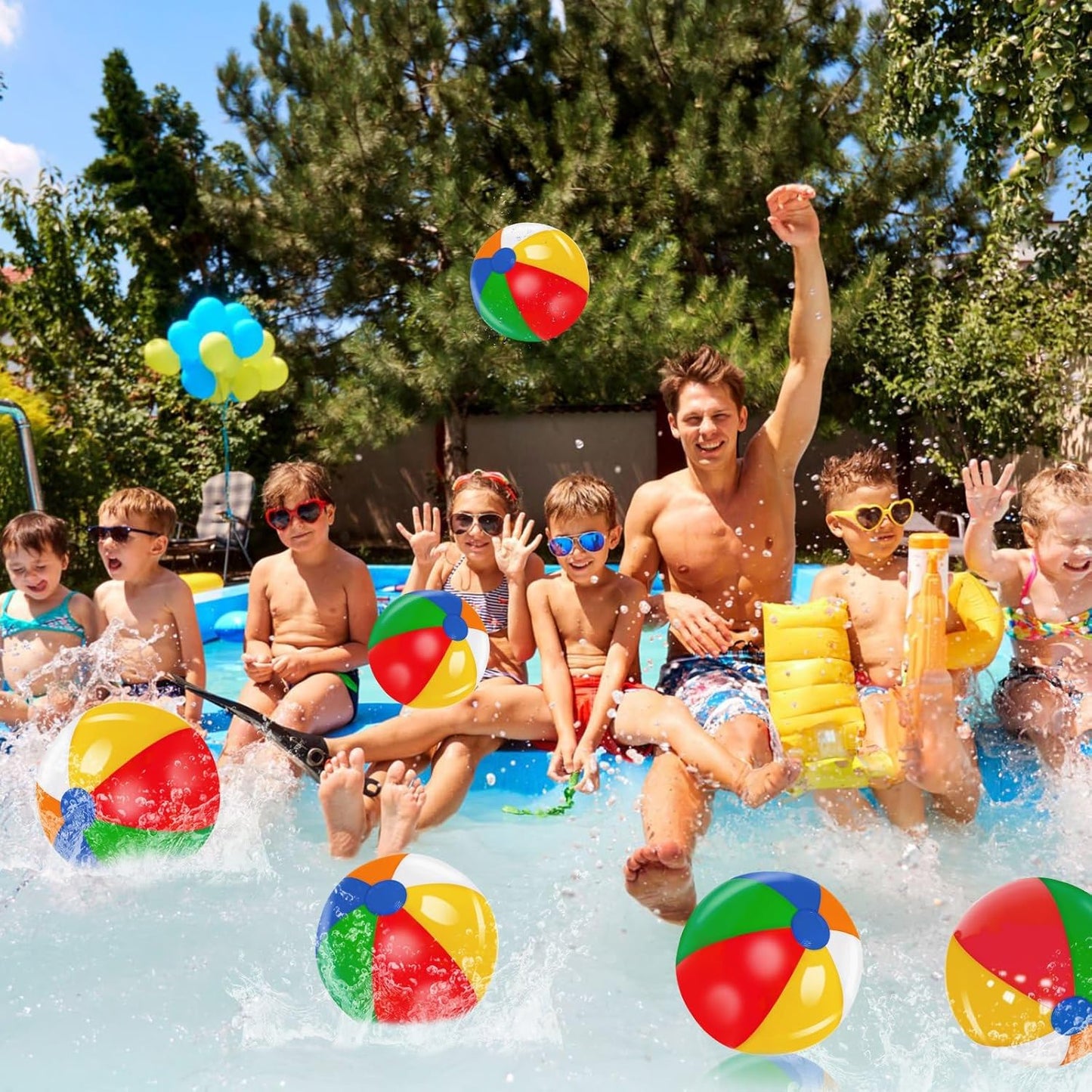 Rainbow Beach Balls - 28 Pack Inflatable Pool Toys for Kids | Perfect for Summer Parties & Luau Decor