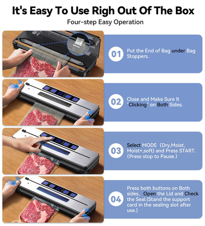 Vacuum Sealer for Food Freezer - Vacuum Sealer Machine for Meat, Sous Vide, Seal & Pre A meal, Save Food, Built-in Cutter, Compact Design, Fully Starter Kits, Sliver Black
