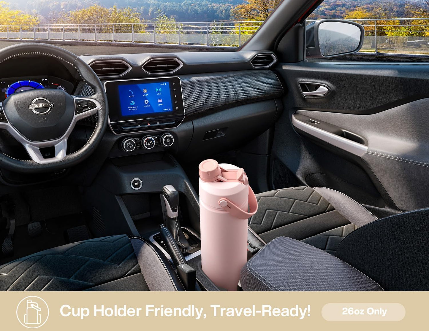POWCAN 26 oz Insulated Water Bottle - 2-in-1 Straw & Spout Lid, Leak-Proof, Fits Car Cup Holder | Ivory Porcelain