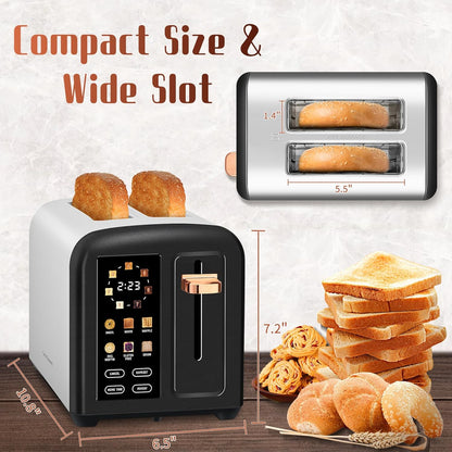 SEEDEEM 2-Slice Toaster - Touch Screen, 7 Shade Settings, 1.5" Wide Slots, Dark Chocolate Finish