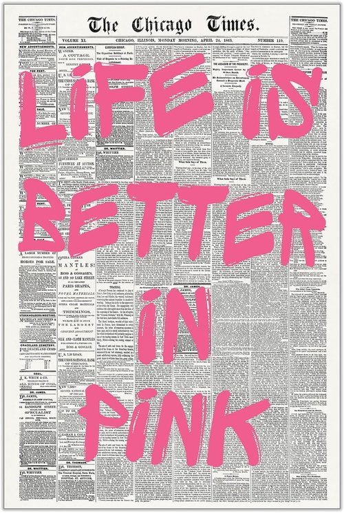Life Is Better In Pink | Vintage Quote Poster - Motivational Canvas Wall Art for Home & Bedroom 12x16in Unframed