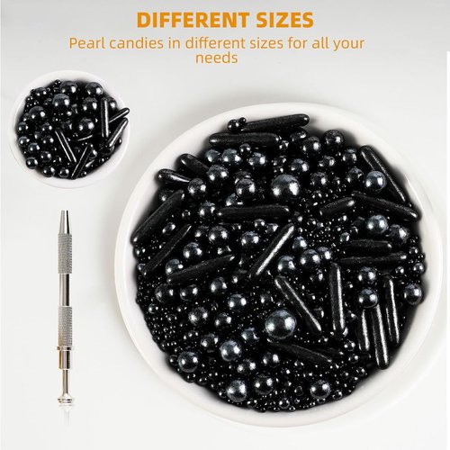 Kasvan Black Mix Sugar Sprinkles - Edible Candy Pearls with 4-Claw Sprinkle Pen | 118g Gift Box for Baking & Decorating